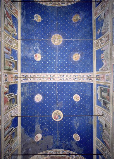 Uitzicht op het plafondgewelf met medaillons die Christus, Madonna en Kind en de kerkvaders uitbeelden, c.1305 door Giotto di Bondone